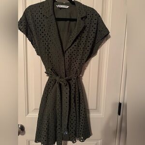Zara Olive Green Eyelet Dress